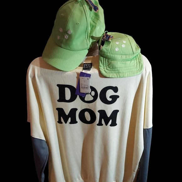 Modern Lux Dog Mom Sweatshirt (Size L) with Matching Lime Green Hats NWT - Picture 1 of 8